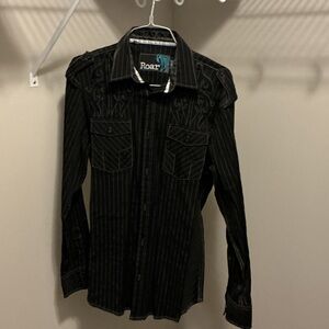 Roar Men's Black Striped Button Down Shirt